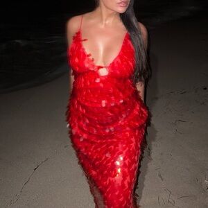 Elegant Red Sequin Evening Dress